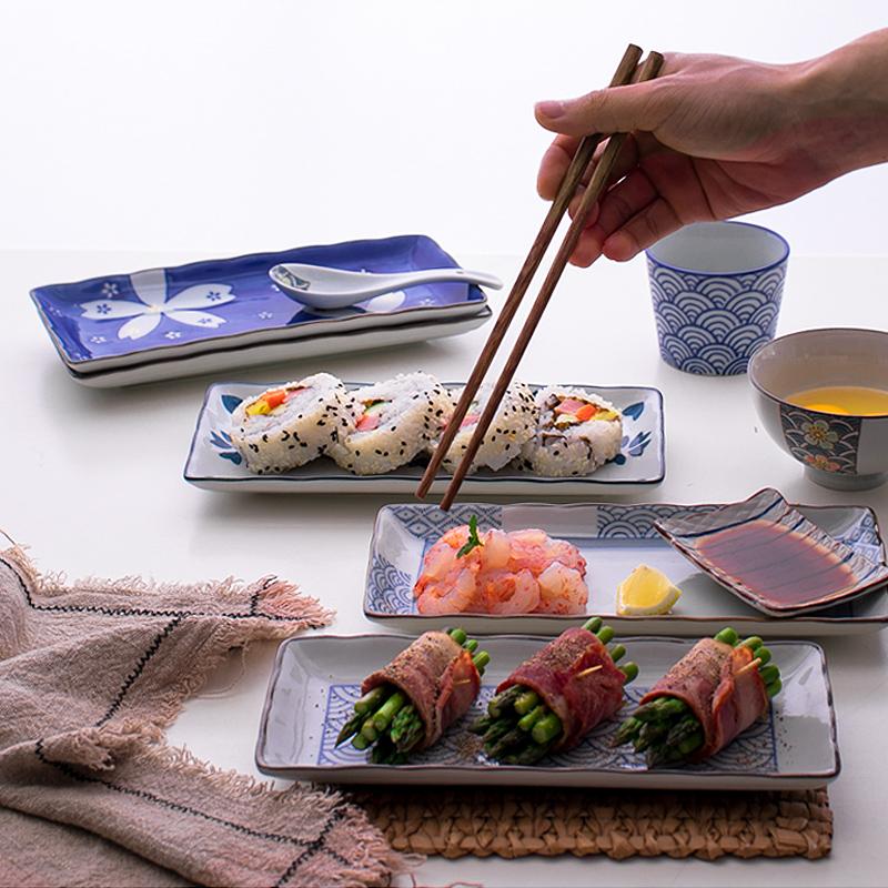 9.7 Inch Japanese Sushi Plate Ceramic Dinner Serving Plate Flower Fruit Dessert Tray Rectangle Dinner Dishes Microwave Safe Quality