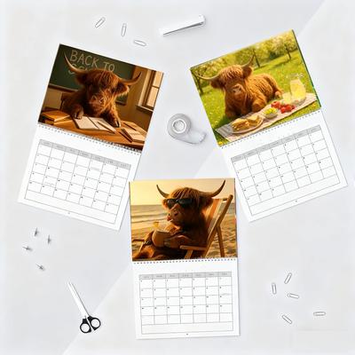 2026 Horse Year Highland Cow Wall Calendar - Planner Yearly Agenda Organizer Memo Notes for Home Office School Daily Scheduler
