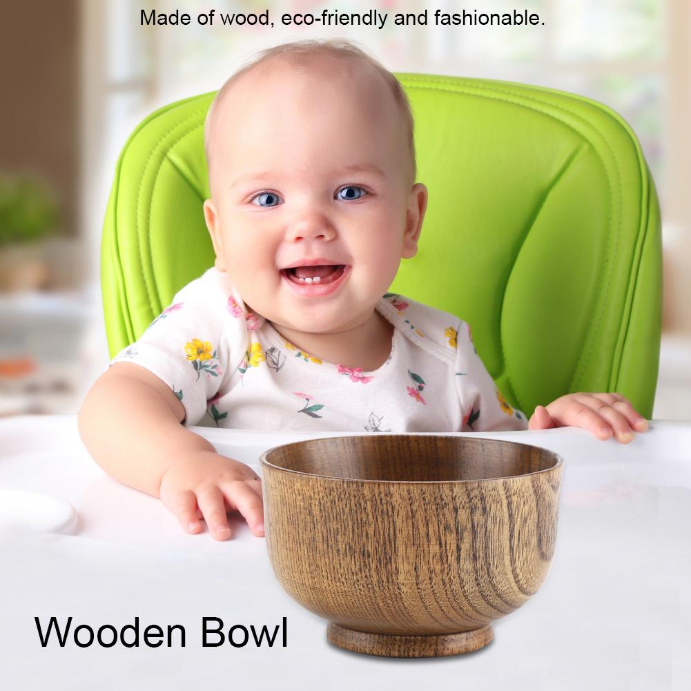 Child Kid Wooden Handmade Bowl Food Container Heat Resistant Tableware