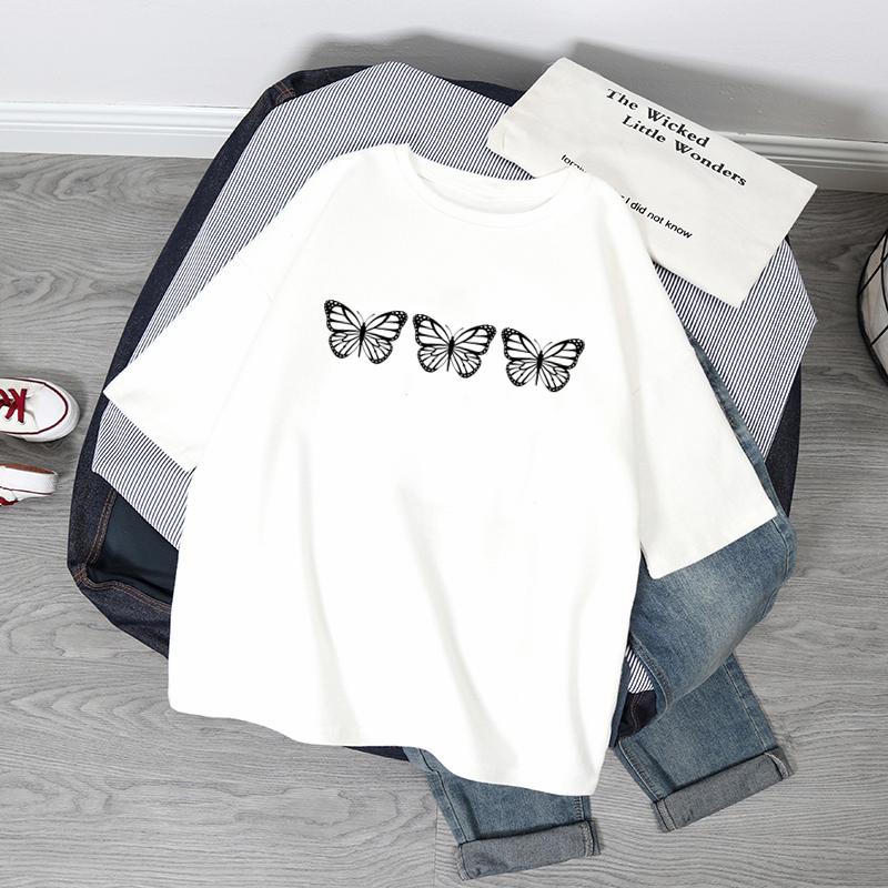 Übergroße T-Shirts Damen Schmetterlingsdruck T-Shirt Sommer Kurzarmshirt Harajuku Mode Grafik-Tops Damen T-Shirt Kleidung