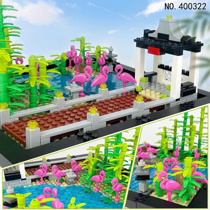Creative Diy Series Park Wetland Flamingo Scene Accessories Building Blocks Bricks Toys Gifts