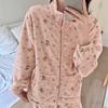Winter Pajamas Women's Cute Plush Thick Zipper Warm Home Clothes Set