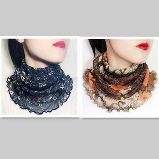 

WTEMPO Элегантные модные женские шелковые шарфы Four Seasons с цветочным принтом, универсальные повседневные шарфы со съемным воротником в стиле ретро 2pcs коричневый