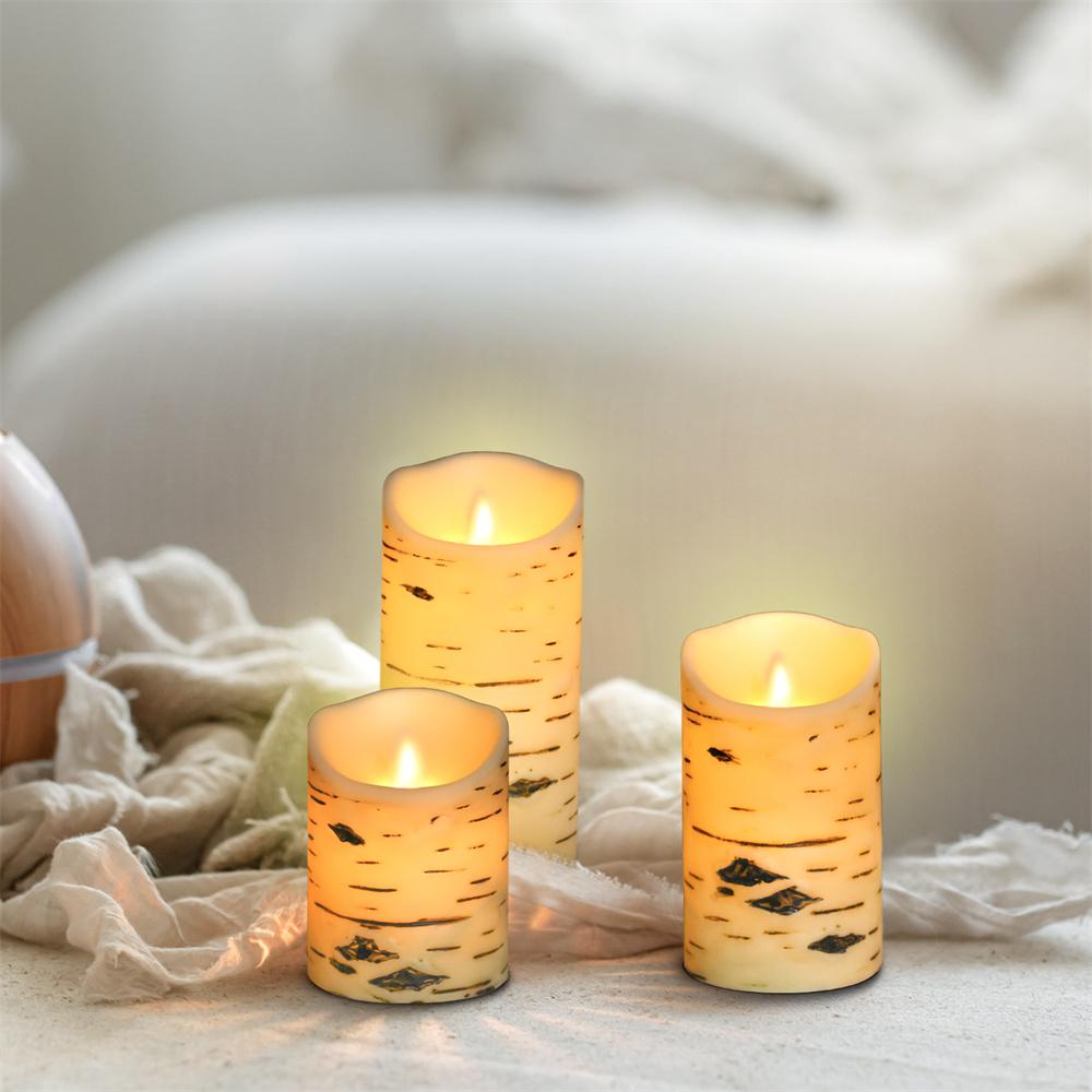 Birkenrinde Flammenlose LED-Kerzen Kreative Kerzenlichter Batteriebetrieben Schwingender Docht für Weihnachten Heim Geburtstagsdekoration