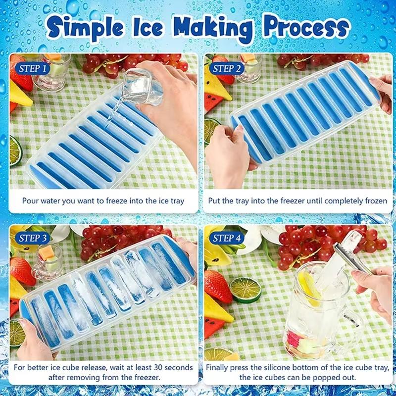 Silicone Ice Cube Tray with Lid Narrow Water Bottle Ice Cube Stick Pop Out for Quick Ideal for Water and Sports Bottles BPA-Free