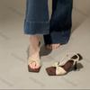 Dames Hoge Hakken 2026 Zomer Nieuw Vintage Luipaard Buiten Vierkante Neus Sandalen Mode Strikband Dunne Hak Gesp Riem Pumps