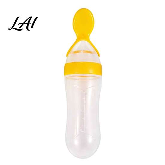 Ergonomic Baby Feeding Tool Silicone Squeeze Spoon Single-handed Rice Cereal Bottle with Soft Tip Spoon for Flow Control Easy Clean Dispensing