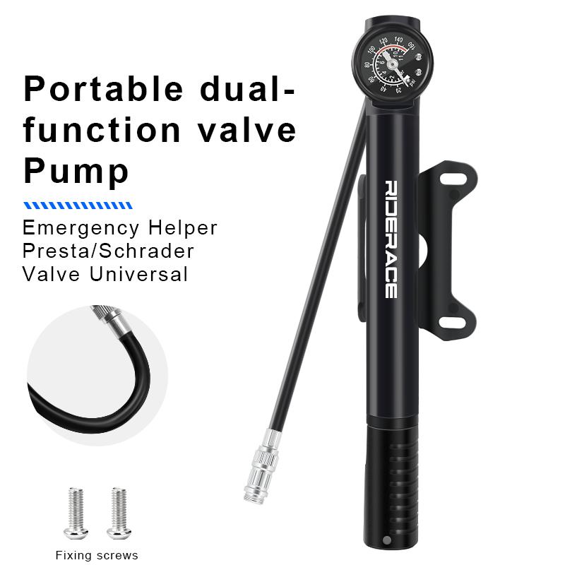 MTB Road Bike Inflator With Gauge Portable Aluminum Alloy Hand Tire Air Inflator Bicycle Pump For AV FV Presta Schrader Valve
