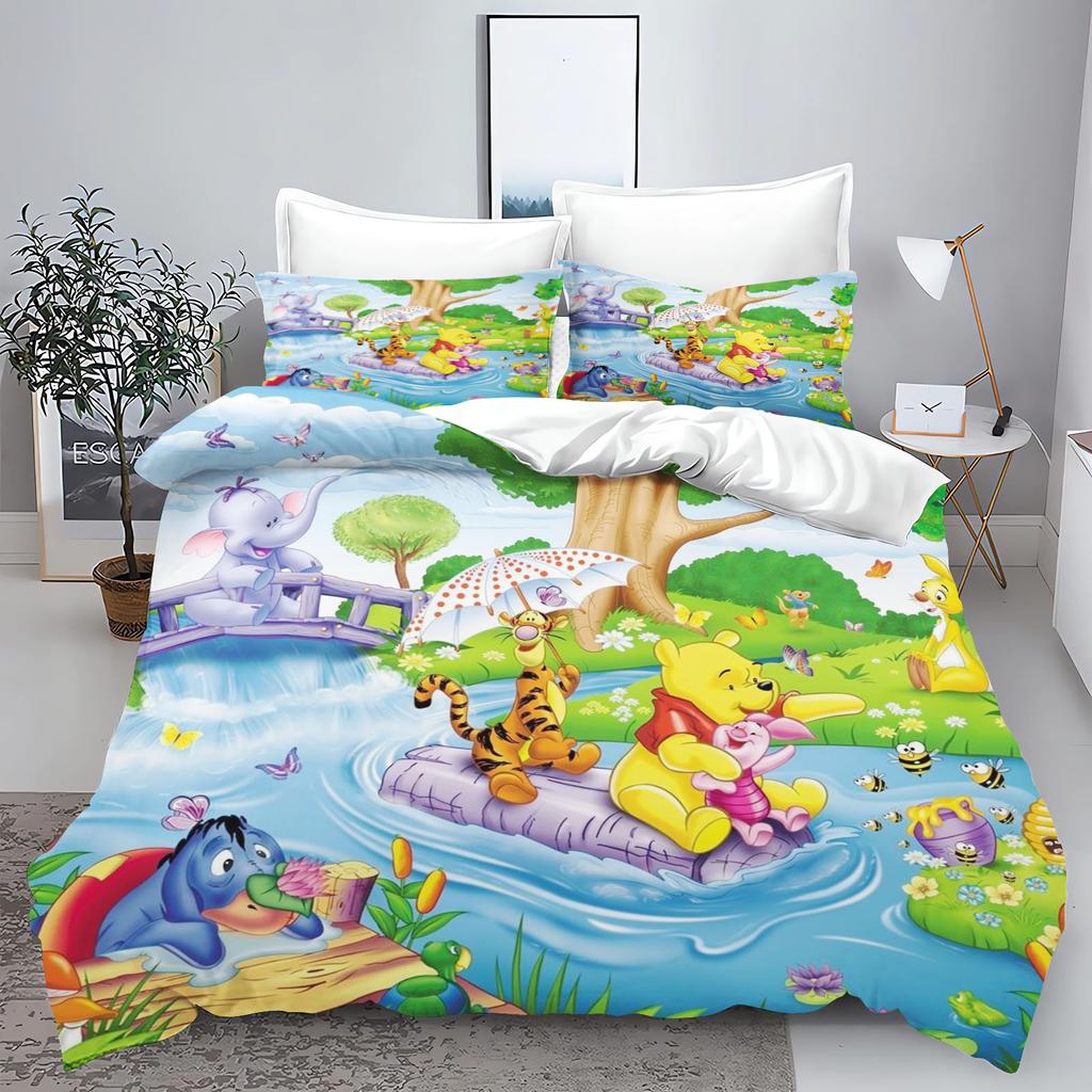 Winnie the Pooh 3-teilig 1 Bettbezug Einteiliges Bettwäsche-Set Comforte Luxus Exquisites Geburtstagsgeschenk Polyester Heimdekoration