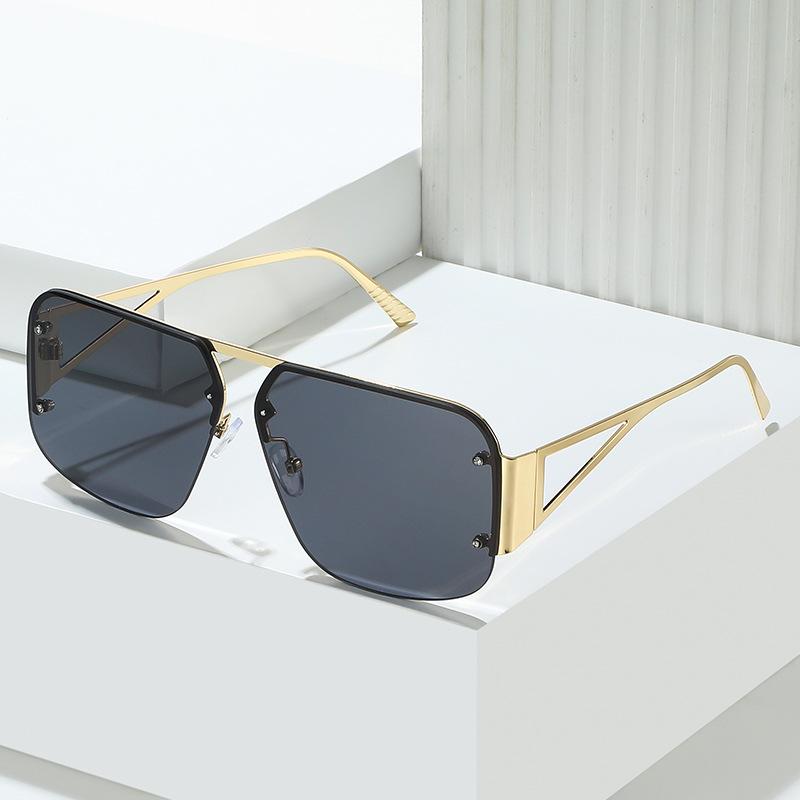 2023 Hot Fashion Pilot Sunglasses, European And American Retro Curtain Half-Frame Versatile Square Sunglasses