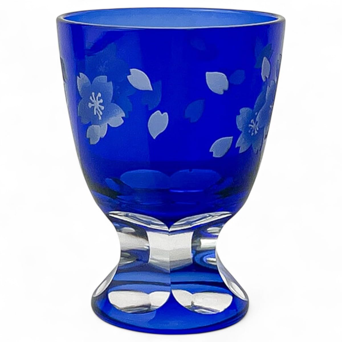 Mizukage Kiriko Glass Cup Sake Cup 80cc Cherry Blossom Blue Current Model J-kitchens 59xH80mm
