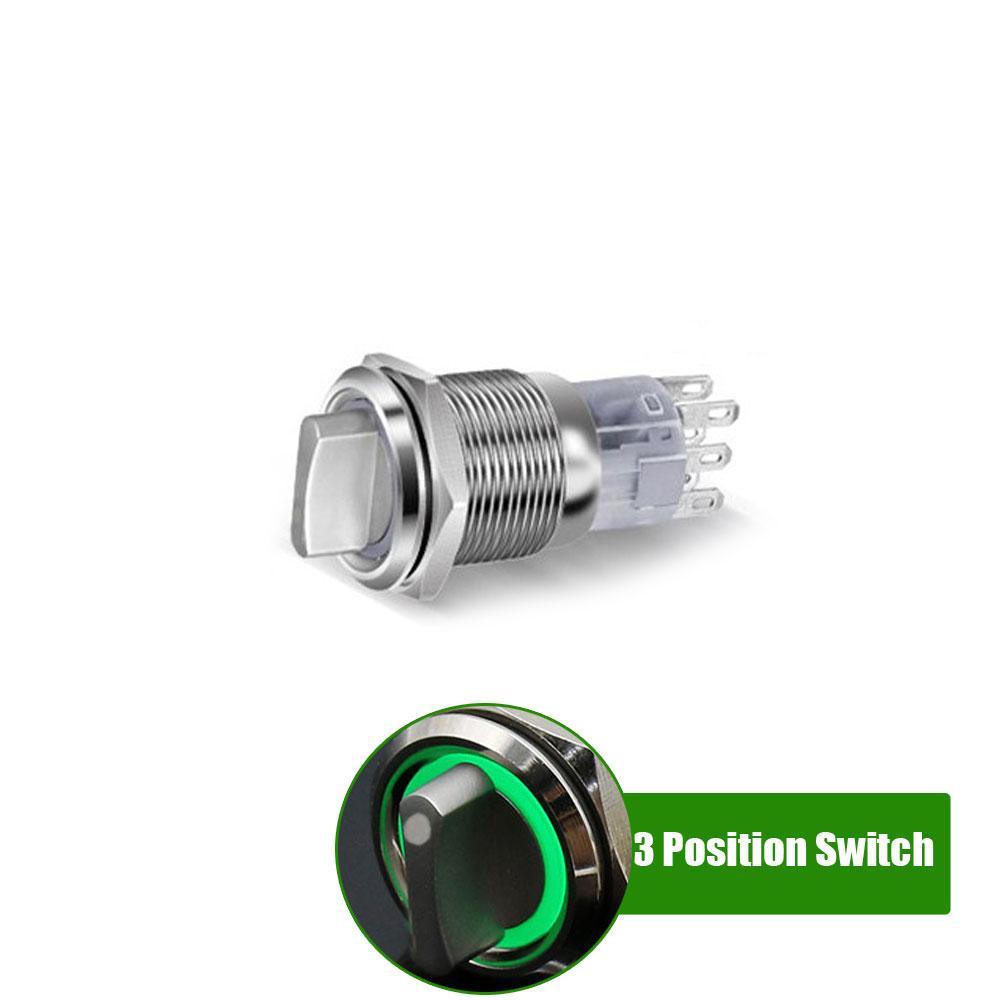 19mm Self-return Self-locking Fixation Waterproof DPDT Illuminated Metal Selector Rotary Switch 2/3 Position with LED