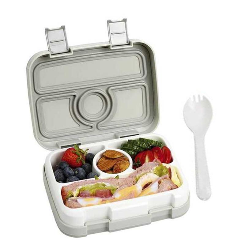 Ланч-бокс для взрослых и детей, портативный отсек для фруктов, коробка для еды в микроволновке, ланч-бокс Bento с вилкой и ложкой, свежая коробка для пикника 4 &2 серый
