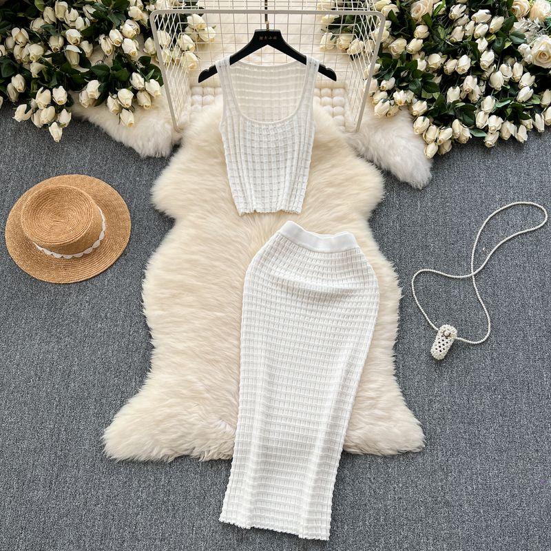 

Hong Kong Style Retro Short All-Match High Waist Knit Vest White All yards