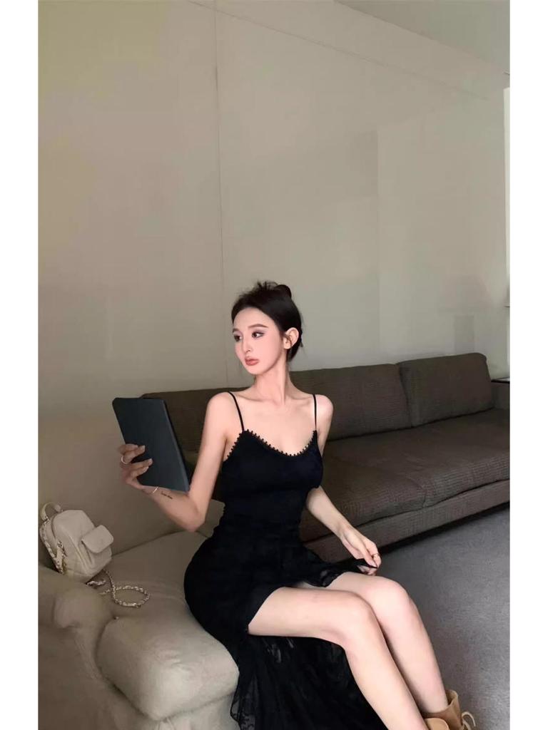 Women’s Summer Slimming Low-Cut Lace Camisole Dress - Sexy High-Waisted Irregular Long Skirt