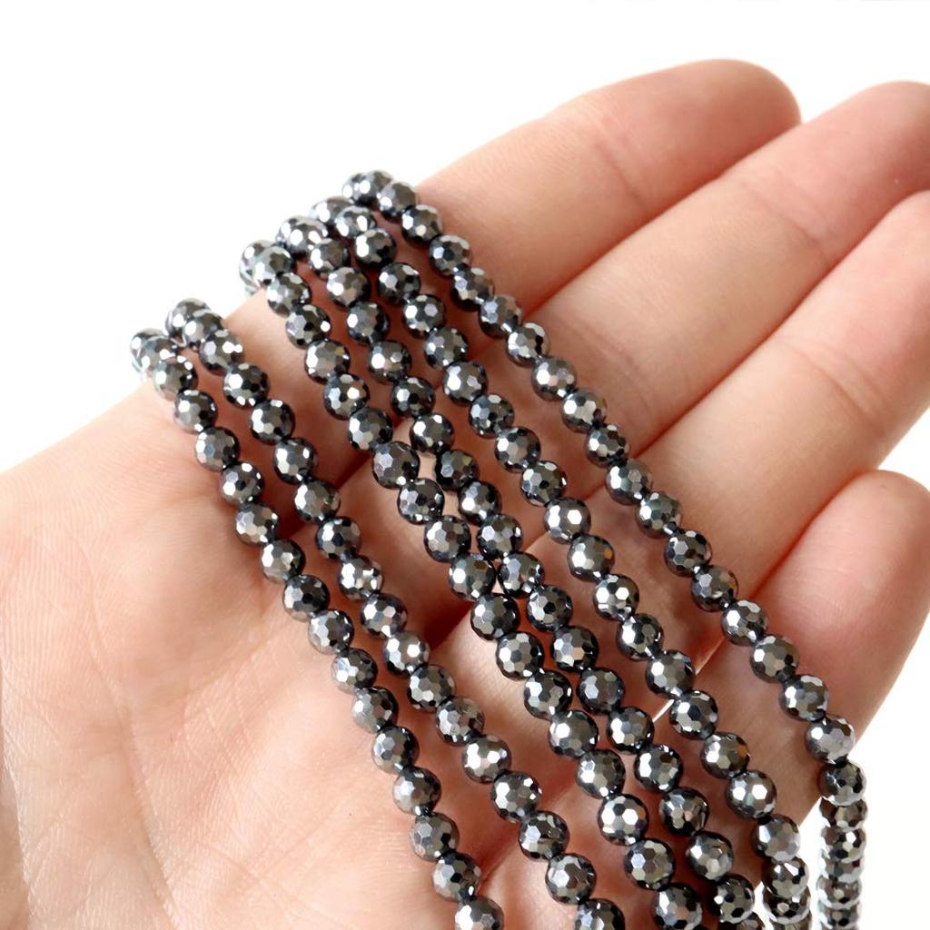 [GOLD STONE] Terahertz Ore 128 Facets, 40cm Long, Mirror Ball Cut, Handmade Accessories, Sold in Strands, 4mm