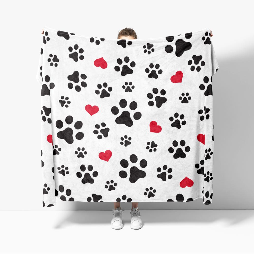 Ultra Soft Cozy Cat paw and heart pattern Fluffy Microfiber Knitted Throw Blanket Lightweight Blanket for Sofa Couch Bed