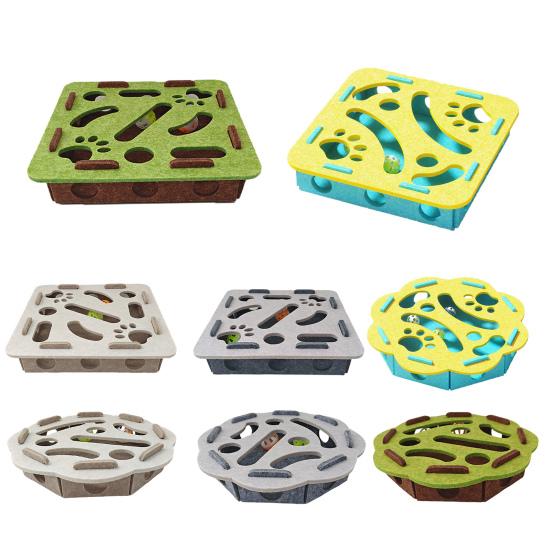 Cat Scratch Puzzle Toy Kittens Puzzle Enrichment Box Cats Self-Play Felt Maze with 2