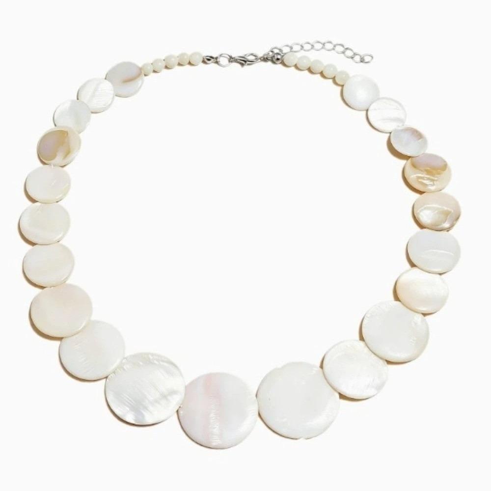 Large Disc Bohemian Necklace Lightweight White Choker Natural Shell Pendant Necklace Beach
