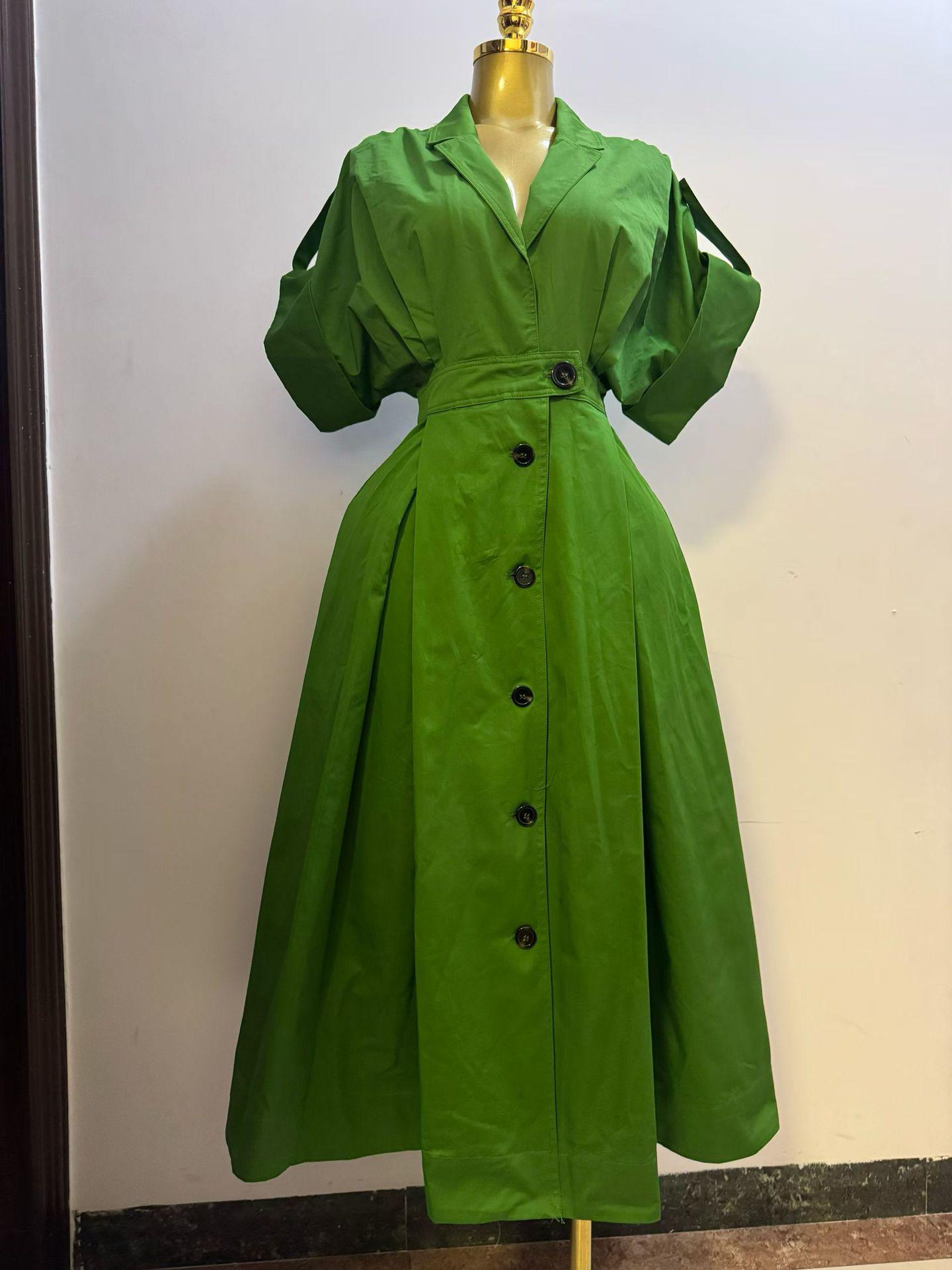 

European & American Casual V-neck Solid Color Shirt Collar Dress S