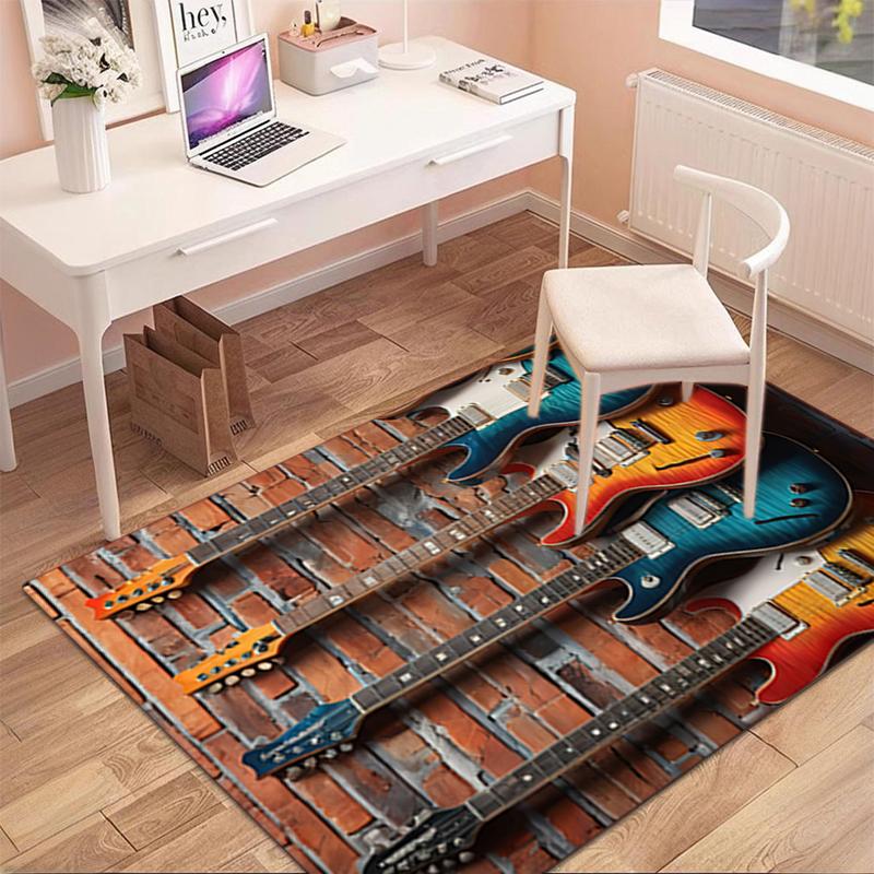 1Pc Electric Guitar Theme Printed Circular Carpet, Home Door Mat, Outdoor Travel Protection Carpet A2