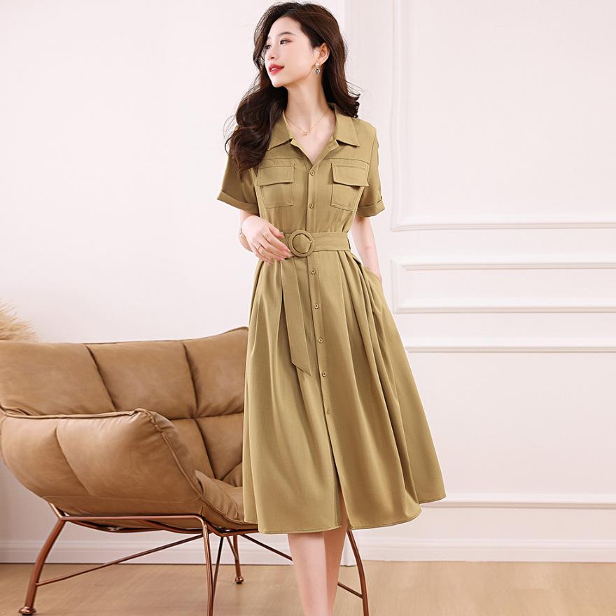 Chic and unique niche design, design sense, temperament, waist shirt, dress, medium and long summer.