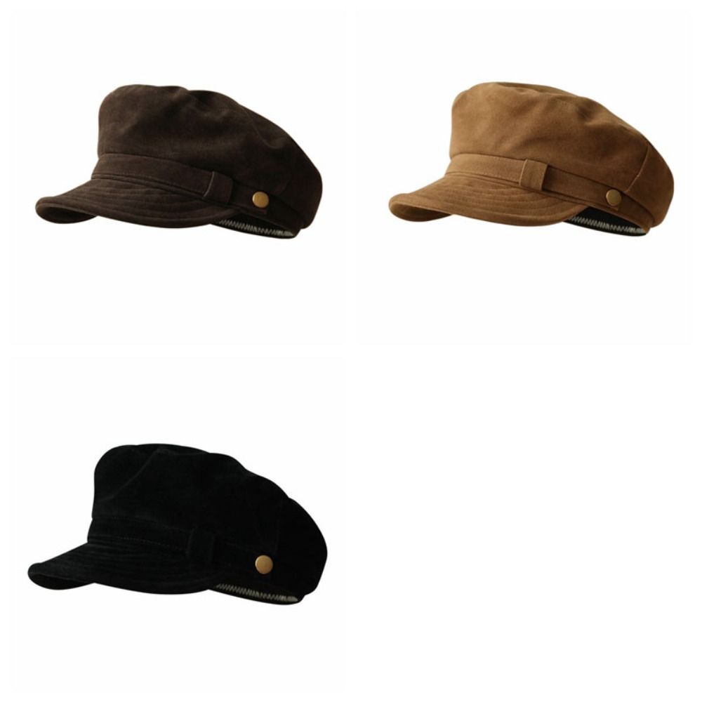 Flat Top Suede Berets Short Brim Painter Hat Casual Newsboy Hat  Women