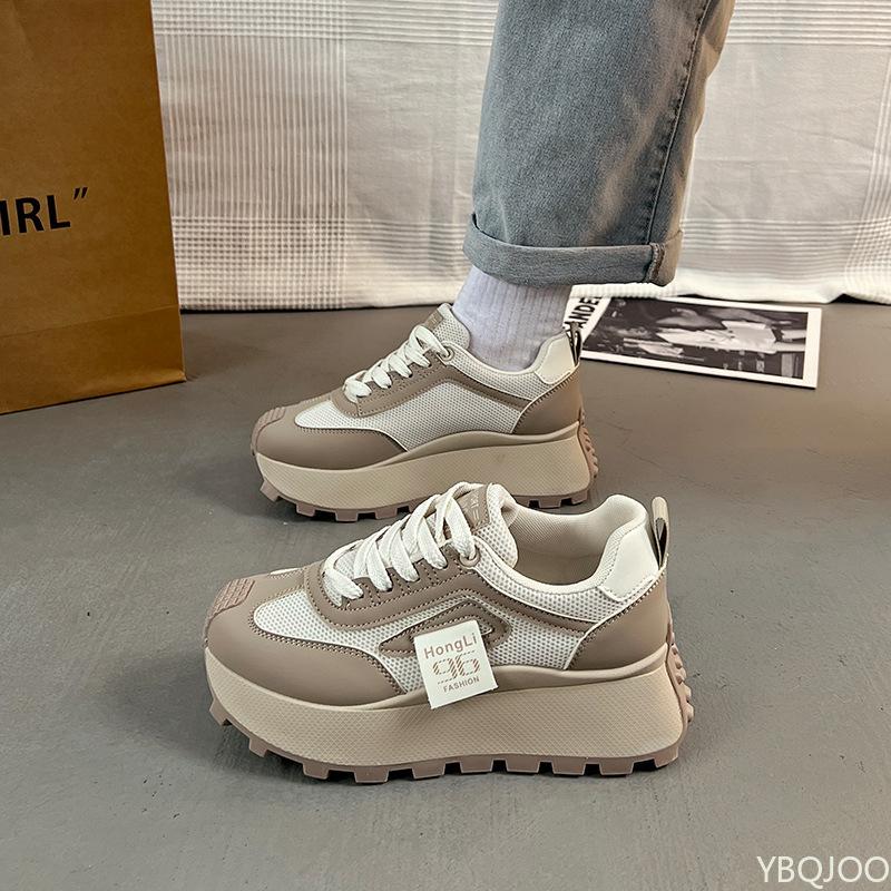 Spring And Autumn Women'S New Fashionable Thick Soled Height Increasing Anti Slip Sports Shoes Mesh Breathable Casual Shoes