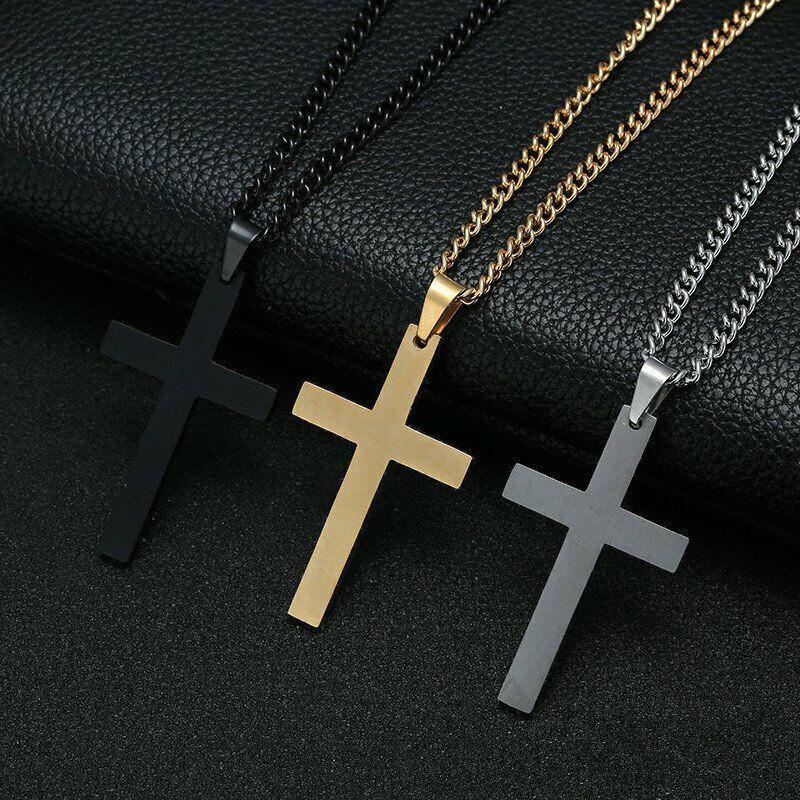 Classic Stainless Steel Cross Pendant Necklace For Women Men Link Chain Charm Necklace Cool Boys Girls Punk Hip Hop Jewelry Gift
