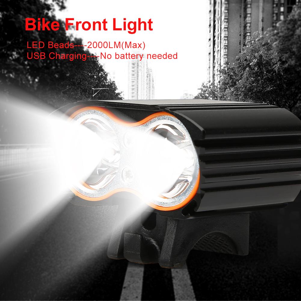 Bright LED 2000LM USB Bike Hdlight Front Light Lamp for Night Cycling