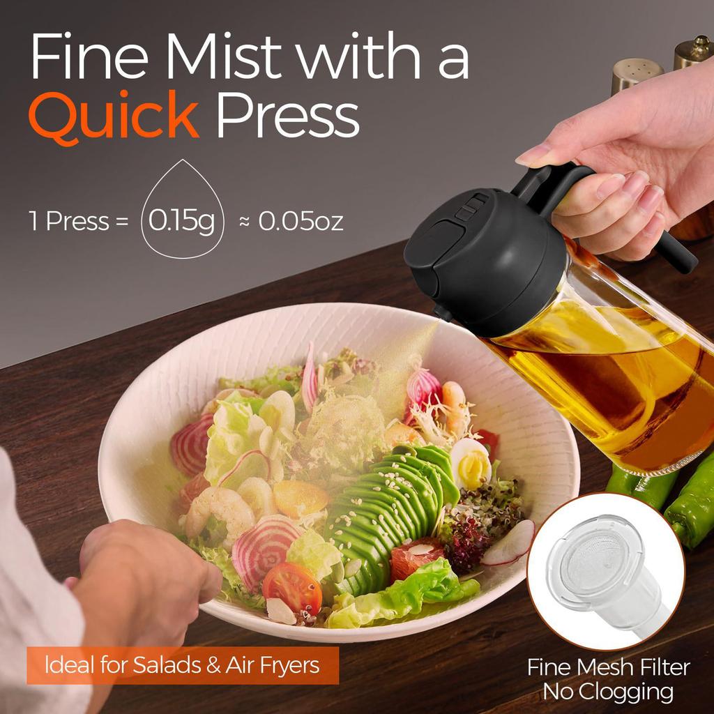 2-in-1 Glass Oil Sprayer: Press-Type Kitchen Oil Pot with Large Capacity for Spraying and Pouring