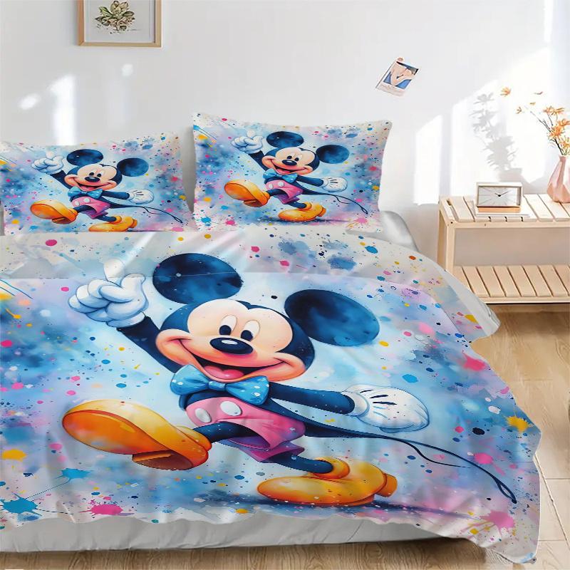 3pcs Happy Mickey Printed Quilt Set Soft and Comfortable Quilt Cover for Bedroom, Guest Room Bedding Set B047