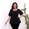 GMXIA Plus-size Women's Simple Short-sleeved, O-neck, Belted, Slimming Top T-shirt