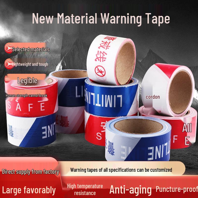 PE Semi-Transparent Red and White Caution Tape - Super Thick Safety Warning and Isolation Strip 50M Thick Blue White Warning Line