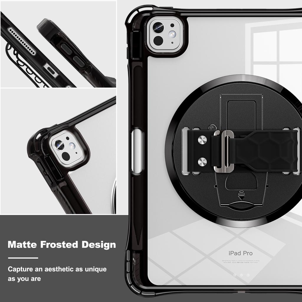 For iPad Pro 11 (2024) Case Hand Strap Kickstand PC+TPU+Acrylic Clear Tablet Cover