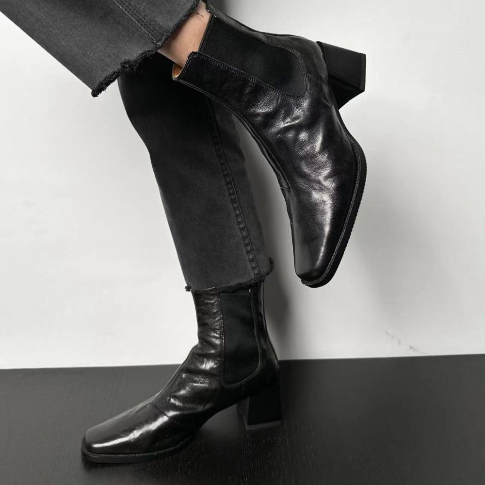 Ankelstøvler For Damer Square Toe Motesko Varme Vinter Korte Støvler Glidelås Firkantede hæler Komfortable Damesko