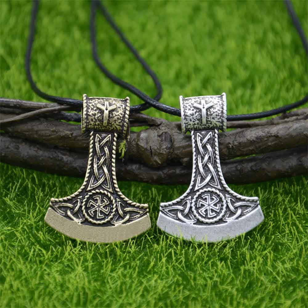 Nostalgia Slavic Symbol Perun Axe With Kolovrat Pendant Trinity Viking Rune ALGIZ Scandinavian Norse Vintage Necklace