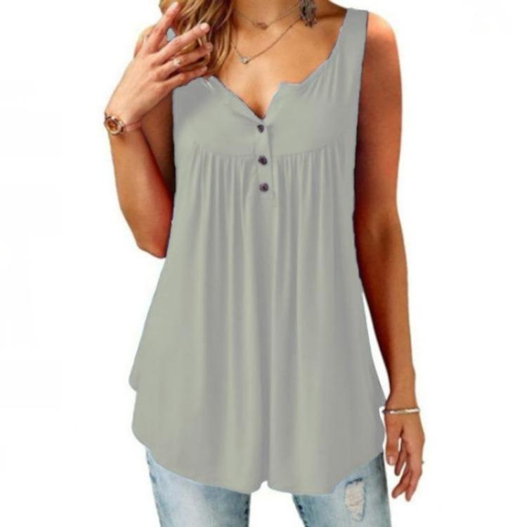 Plus Size Ladies Casual Sexy Swing Blouse Flowy Halter Sleeveless Deep V Neck Button Front Vest Tops