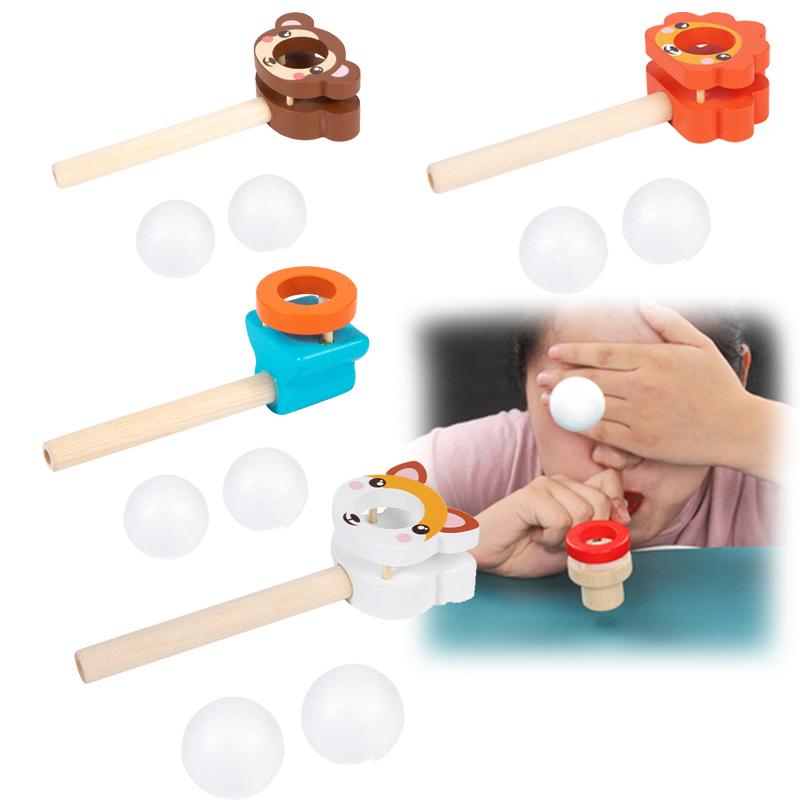 Wooden Cartoon Suspension Ball Blower – Early Learning Toy for Kids to Develop Lung Capacity and Parent-Child Interaction