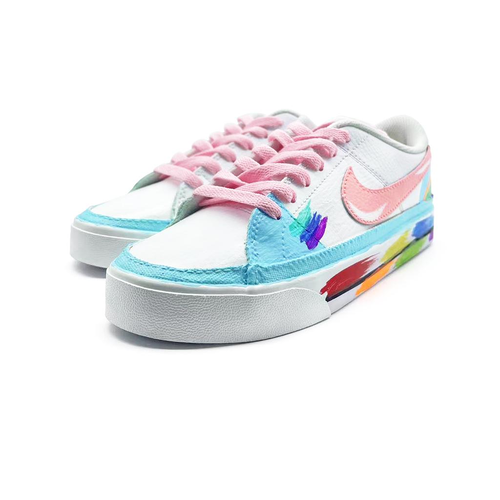 Nike Court Legacy Seven Colors Rainbow Abrasion Resistant Low top Skateboard Shoes Unisex White Blue Green DH3161-100(team912-)