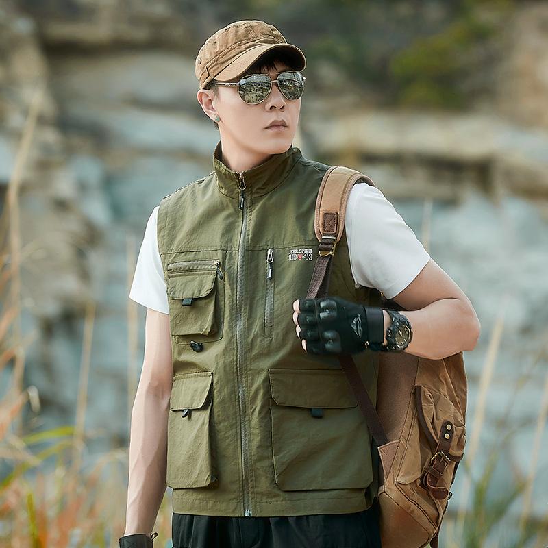 Outdoor Photography Vest Men's Autumn and Winter New Multi-pocket Mid-green Loose Vest Workwear Casual Jacket Top