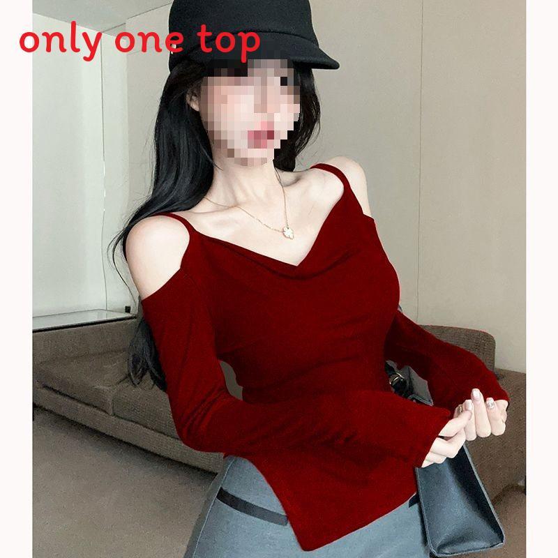 Plain Fabric Vneck Long Sleeve Tshirt With Embroidery For Women