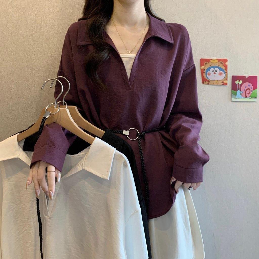 Top Holgado de Dos Piezas con Escote en V para Mujer Tallas Grandes - Diseño Adelgazante de Otoño