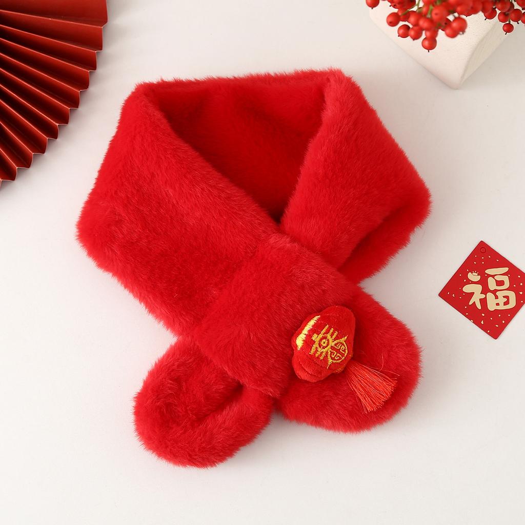 Autumn Winter Children's Scarf Chinese Style Zodiac Animals Red Scarf Cartoon Pony Plush Neck Warm Scarves New Year Gift