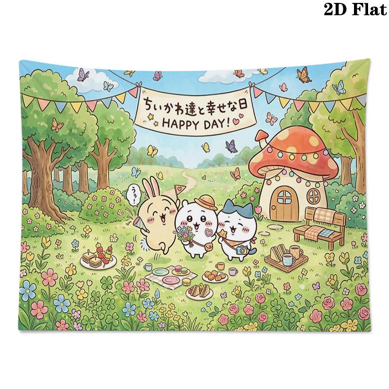 Anime Chiikawa Wall Tapestry Aesthetic Wall Hanging Printed Fabric Blanket Decorative Tapestries for Bedroom Living Room Home Decor