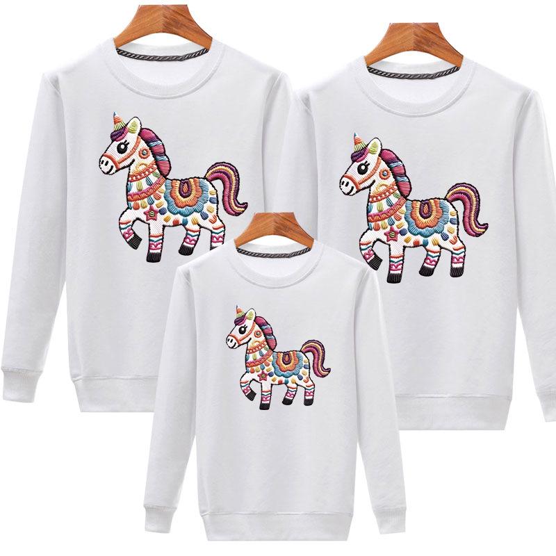 2026 Year of the Horse Red Parent-Child Sweatshirt Set: Family of Three or Four New Year Festive Top