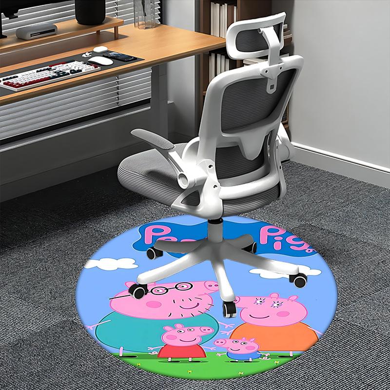 Коврик для стула семьи Свинки Пеппы, Круглый ковер-Офисный ковер, Машинная стирка, Нескользящий, Подходит для гостиных, спален 80cm