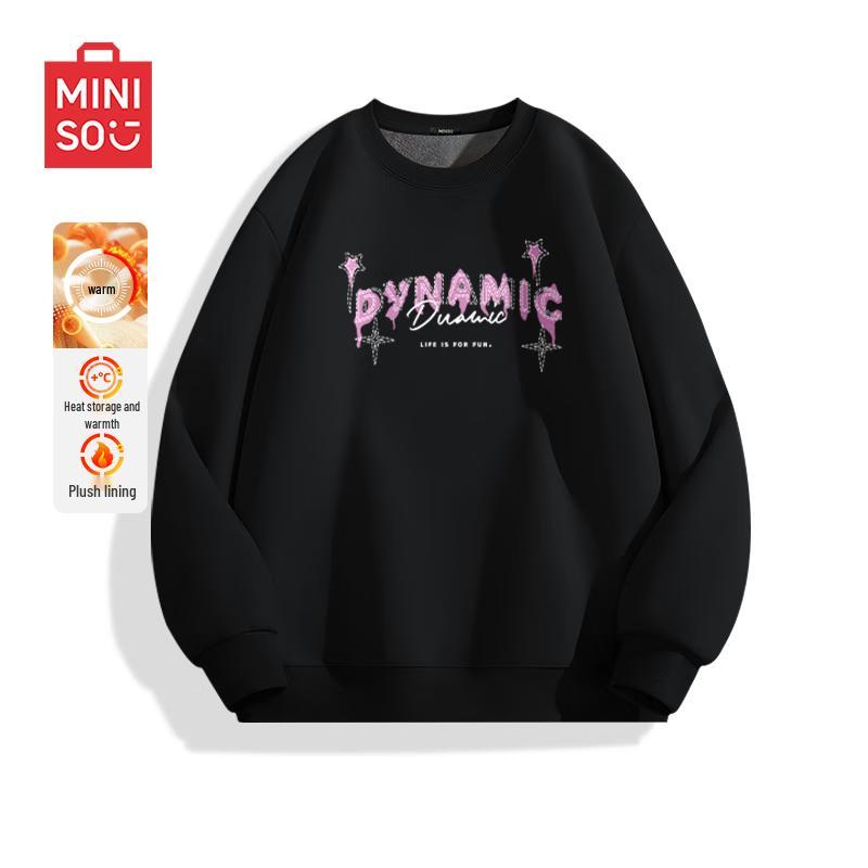 MINISO Men's Heavyweight Letter Print Crewneck Sweatshirt