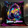 1PC Custom Name Music Headphones Artwork outdooor Flannel blankets Patterns Throw Blanket All-Season Soft Gift for Couch, Bed, Camping gifts