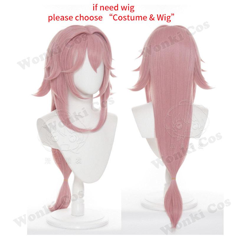 High Quality Yae Miko Cosplay Costume Wig Pink Hair Fox Tail Ears Miko Cosplay Shoes For Women Role Play Dress